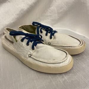 TRETORN Otto White Navy Blue Canvas Mens 8.5 Womens 10 Boat Deck Shoes Sneakers